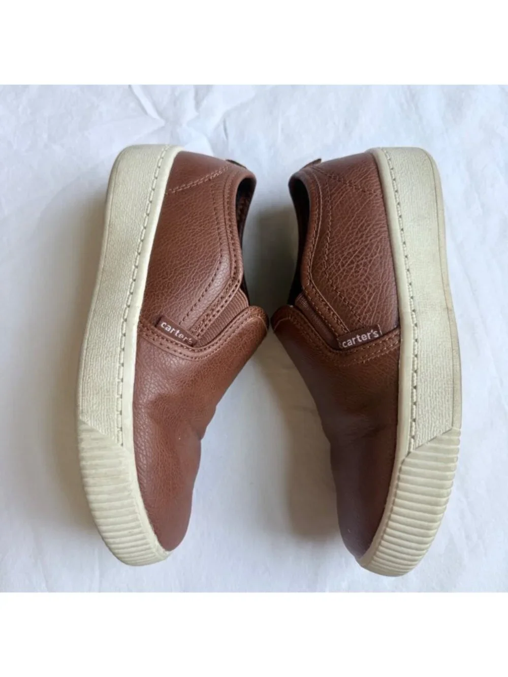 Carters Brown Faux Leather Casual Slip On Sneaker Boys size 1Y